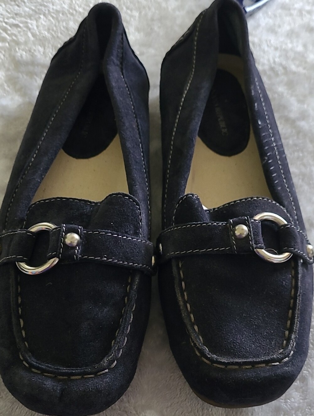 Banana Republic Black Suede Loafers with Silver Hardware